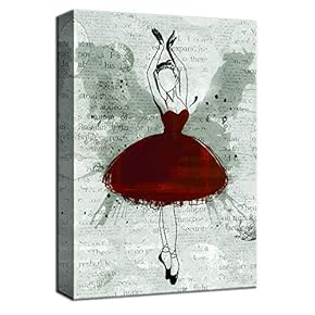 Canvas Wall Art Ballet Dancer in Red Dress Painting Artwork for Home Decor Framed - 12x18 inches