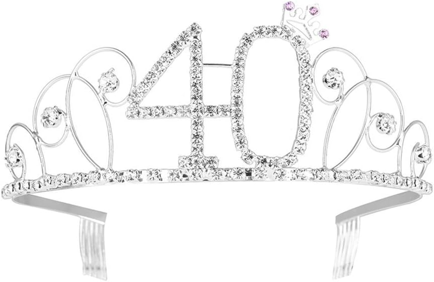 Veewon 40th Birthday Tiara Crown Crystal Princess Crowns Happy Birthday Hair Accessories, Sliver