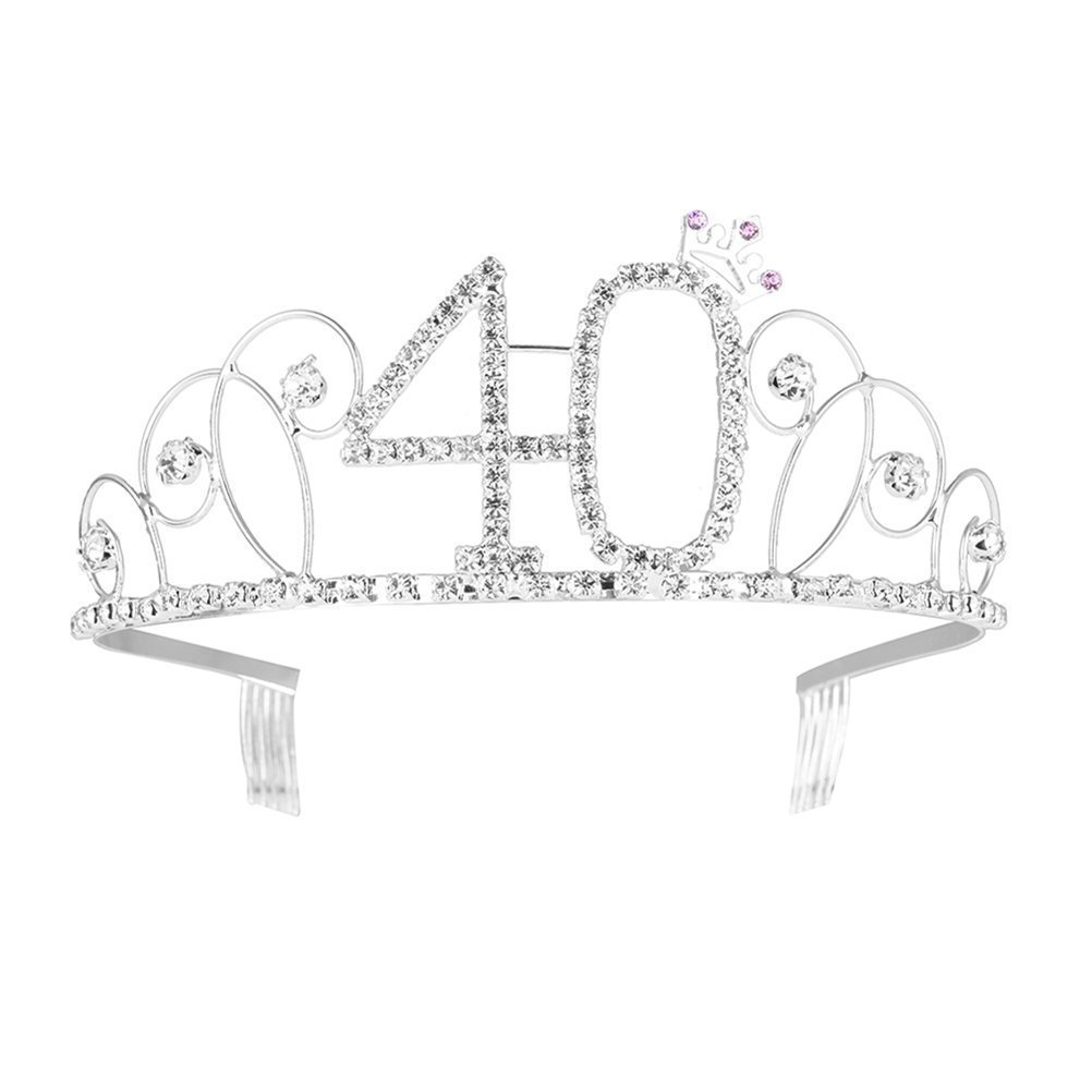 Veewon 40th Birthday Tiara Crown Crystal Princess Crowns Happy Birthday Hair Accessories