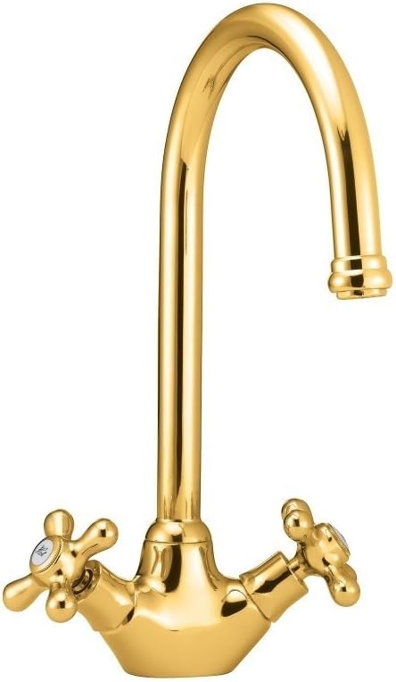 Deva SM057/501 Gold Kitchen Sink Mixer Tap Swan Swivel 360° Brass Cross Handles
