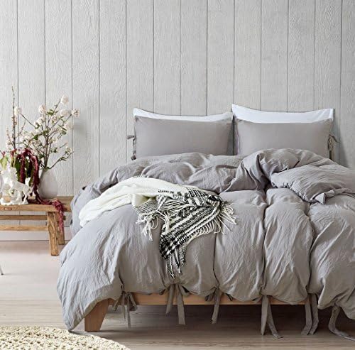 Egyptian Quality Vibrant Stone Washed Microfiber Light Grey Duvet Cover King Size 3 Pcs Set (1 Duvet Cover, 2 Pillowcase) - Soft Comforter Cover Quilt Case Hypoallergenic - Solid Bedding