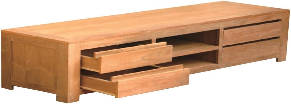 NES Furniture Fine Handcrafted Solid Teak Wood Kairo TV Stand/Console Table, 59", Natural