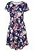 NICIAS Women Floral Short Sleeve Tunic Vintage Midi Casual Dress with Pockets Navy L