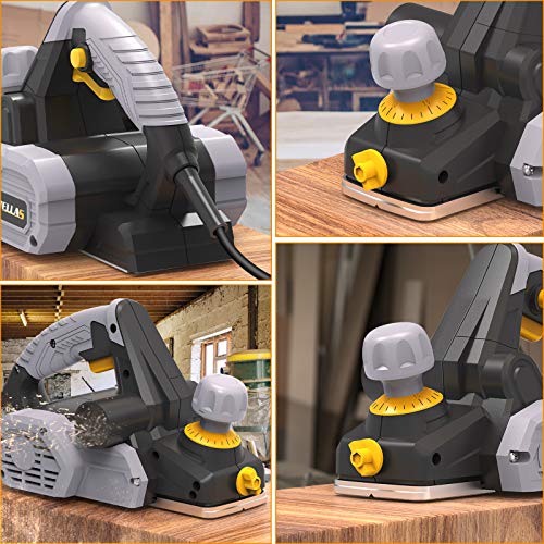 Electric Hand Planer, Jellas 16800RPM Planer, with 2 Reversible HSS Blades, 2mm Adjustable Cut Depth, Parallel Fence Bracket, Ideal Planer Woodworking, EP710