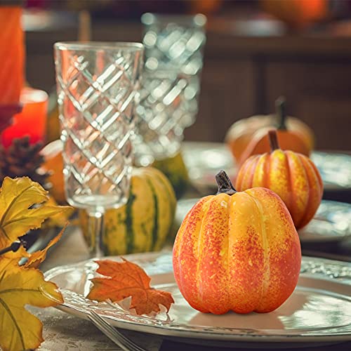 BigOtters Artificial Pumpkins, 10PCS Decorative Pumpkins Fake Pumpkin with Pine Cone and Maple Leaves for Halloween Fall Garland Thanksgiving Table Decorations