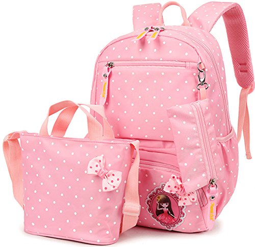 Girls Polka Dots Backpack, Gazigo Kids Elementary School bookbags with Handbag Girls Polka Dots Backpack, Gazigo Kids Elementary School bookbags with Handbag
