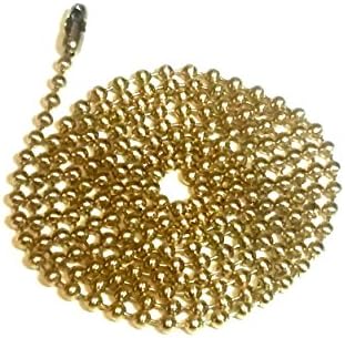 Ceiling Fan Pull Chain Extension 2 Pack, 36 Inch, Brass Plated Steel 3-Feet Beaded Chain With 4 Connectors by Wooden Androyd Studio