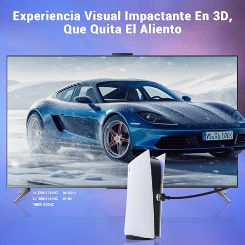 Etseinri 10K 8K Cable HDMI 2.1 2 Metros, Certificado Cable HDMI® Ultra Alta Velocidad Trenzado 48Gbps 4K 240Hz 165Hz 144Hz 120Hz 8K 60Hz HDMI Cable HDCP 2.3 eARC HDR10+ TV Monitor Proyector