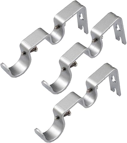 Set Of 3 Adjustable Metal Drapery Double Curtain Rod Bracket