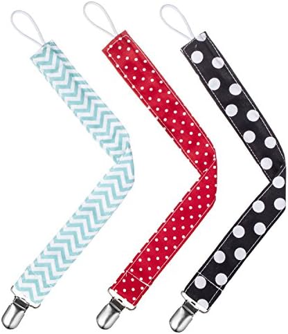 Baby Pacifier Clip Holder Personalized 3-Pack Soothie Clips With Strong Teeth Unisex Hanging Clips With Modern 2-Sided Patterns Boy &amp; Girl Colors A Perfect baby Shower Gift