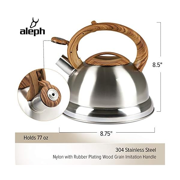 Whistling Tea Kettle with 5 Layer Bottom, 2.4 Quarts, Brushed Stainless
