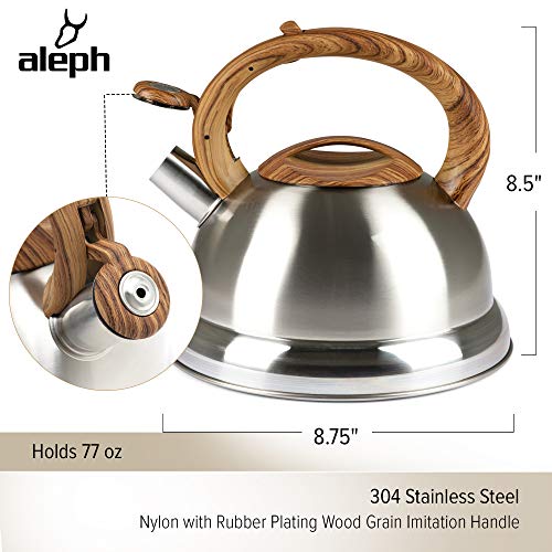 Whistling Tea Kettle with 5 Layer Bottom, 2.4 Quarts, Brushed Stainless Steel Modern, Polished