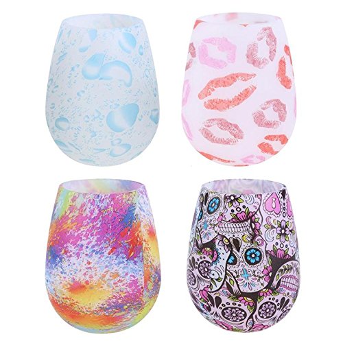 VT BigHome 1pcs Folding Unbreakable Silicone Colorful Lip Print Graffiti Blue Water Drop Cup Red Wine Beer Water Cup Teacup Drinkware - Thumbnail 2