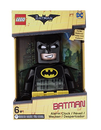 LEGO-DC-Comics-Super-Heroes-Batman-9005718-Kids-Minifigure-Light-Up-Alarm-Clock-BlackYelow-Plastic-95-inches-Tall-LCD-Display-boy-Girl-Official
