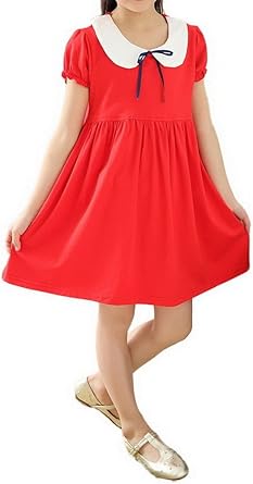 Bigood Robe Rouge Enfant Fille Princesse Coton Manches Courtes Ete Chic Bust 60cm Amazon Fr Vetements Et Accessoires