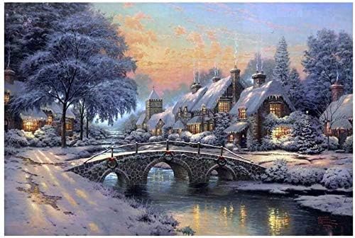 XYMLGS Difficult challenge Jigsaw Puzzle 300/500/1000/2000/3000/5000 Pieces For Adult And Kids, World Famous Painting Small Bridge Flowing Water Winter Oil Painting DIY Hand Paint present board game