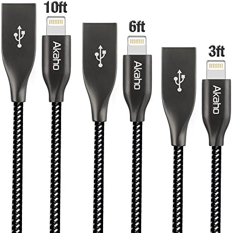 Akaho iPhone Cable,Lightning Cable 3Pack 3FT 6FT 10FT Nylon Braided Cord to USB Charging iPhone Charger for iPhone 7/7 Plus/6/6 Plus/6S/6S Plus,SE/5S/5,iPad,iPod Nano 7 (Black White)
