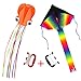 2 Pack Kites - Kids Large Rainbow Delta Kite and Orange Mollusc Octopus with Long Colorful Tail Perfect for Kids Outdoor Game, Activities in Beach or Park