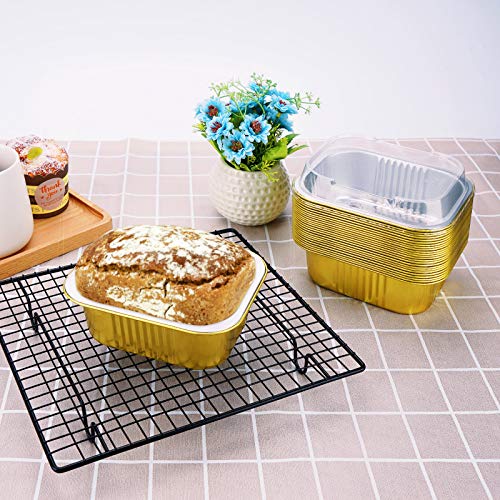 Disposable Loaf Pan with Lid, Beasea 25 Pack 4.7x3.6 Inch Mini Loaf