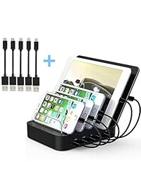 Estación de carga Kisreal con 5 puertos USB, soporte de carga para escritorio, organizador para iPhone, iPad, tabletas y otros dispositivos que se cargan