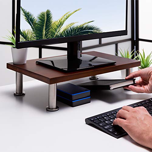 The Office Oasis Computer Monitor Stand, Solid Bamboo Supports 100lbs