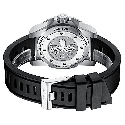 PHOIBOS Leviathan Men's Automatic Watch 45mm 500M Dive Watch with Black Rubber Strap PY032