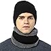 Novawo Thick Fleece Lined Stretchy Beanie Cap + Neck Warmer Set for Men Women