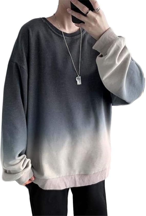 Amazon スーイ メンズ スウェット ｔシャツ トップス プルオーバー トレーナー グラデーション ゆったり シンプル 長袖 オーバーサイズ ファッション カッコイイ おしゃれ ハンサム カジュアル 春秋 ストリート系 韓国風 トレーナー パーカー 通販