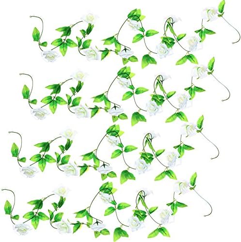 Well Love Artificial Flower Rose Vine Garland 8FT/Piece for Home Kitchen Wedding Party Garden Festival Office Outdoor Hanging Arch DIY Craft Art Decor Pearl White Gift Set