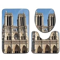 Sulin 3 Piece Bath Mat Set Cathedral of Notre Dame De Paris France Bathroom Rug Contour Rug and Lid Cover,L