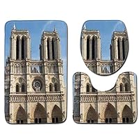 Sulin 3 Piece Bath Mat Set Cathedral of Notre Dame De Paris France Bathroom Rug Contour Rug and Lid Cover,L