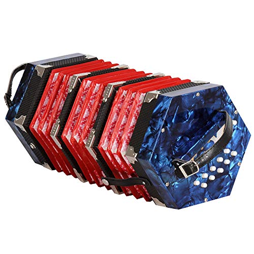 SODIAL Concertina Accordion 20-Button 40-Reed Anglo Style With Carrying Bag And Adjustable Hand Strap(Blue)