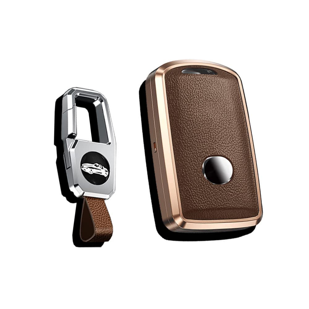 HIBEYO Key Case Leather Case Fits Mazda Protective Cover Car Key Case For Mazda 3 CX30 CX-4 CX-5 CX-8 Alexa Key Box Key Chain Remote Key Accessories Aluminum Alloy Brown