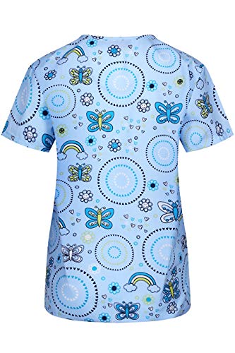 MedPro Women's Printed Short Sleeve V Neck Medical Scrub Top Blue M