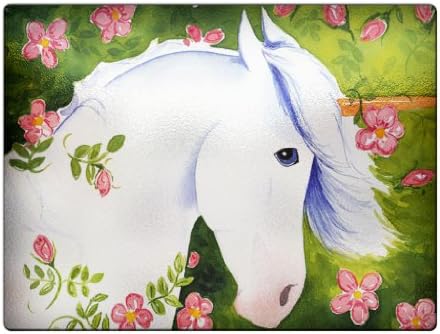 Blue-Eyed Unicorn with Pink Roses by Denise Every - Space Case by New Vibe Glass Cutting Board