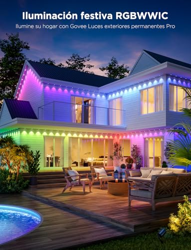 Govee - Luces permanentes para exteriores Pro, 100 pies con 60 luces LED RGBIC para iluminación diaria y acentuada, 75 modos de escena para decoración al aire última intervensión, IP67 impermeable