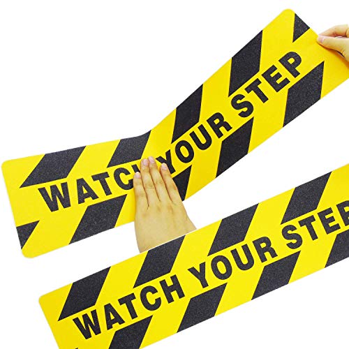 5 Pack Watch Your Step Warning Sticker Adhesive Tape Anti Slip Abrasive Tape for Workplace Safety Wet Floor Caution, 6 by 24 Inches - Thumbnail 4