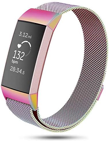 DEKER Milanese Bands Compatible for Fitbit Charge 3 and Charge 3 SE Advanced Fitness Tracker, Stainless Steel Metal Replacement Accessories Strap Wristbands Women Men Small Large