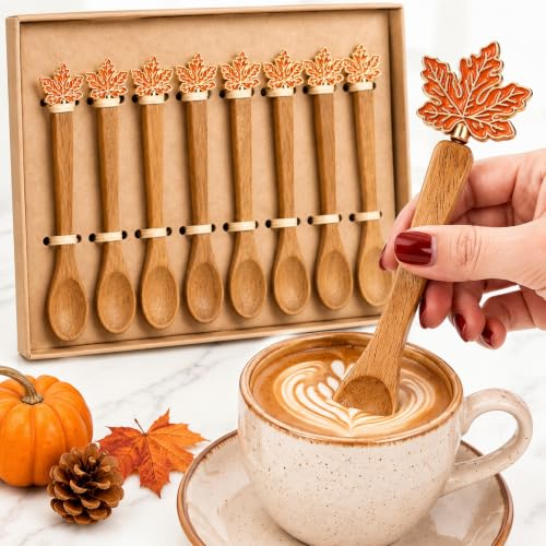 8pcs Fall Wooden Spoons 5'' Autumn Stirring Spoons for Coffee Bar