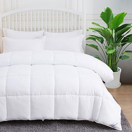 OHAPPES Down Alternative Quilted Comforter Twin for Summer &amp; All Seasons with Corner Tabs-Reversible Cooling Duvet Insert-Hotel Collection-Hypoallergenic-Fluffy, Warm, Soft White, 64 x 88 inches
