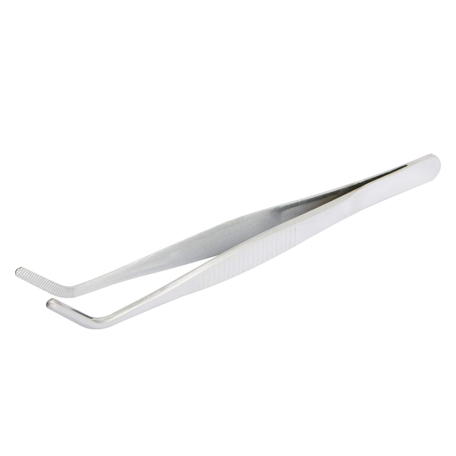 Aoje-Link 304 Stainless Steel Tweezers with Curved Serrated Tip Sewing Machine Electronic Repair Tweezers Pliers Multi-Purpose Tweezers Tool Pliers Silver 1pcs