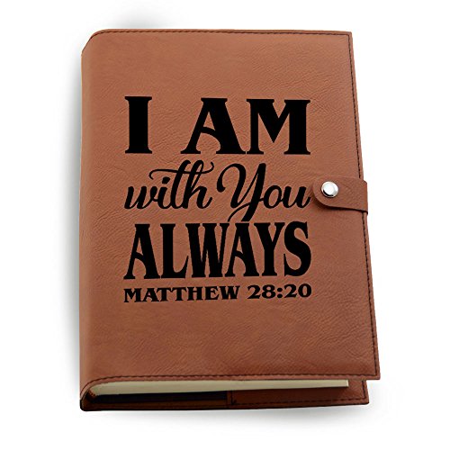 Kate Posh- I am with You Always Matthew 28:20 - Engraved Rawhide Leather Bible Cover, Book & Planner Cover, Christian & Catholic Gifts, Religious Gifts, My First Holy Bible (6" Width x 8-5/8" Height)