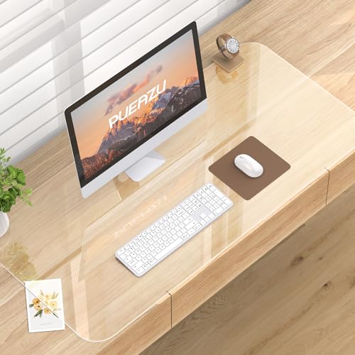 PUEAZU Large Transparent Desk Mat 90x40cm, Transparent Desk Protector PVC 1.5mm, Writing Mat Non-Slip Waterproof Desk Mat for Office/Home