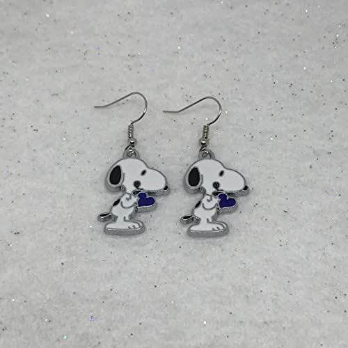 Peanuts Inspired Snoopy Purple Heart Earrings Handmade