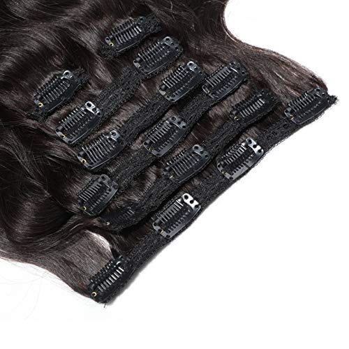Urbeauty Wavy Clip in Extensions Human Hair 7Pcs/80g 14" Full Head Body Wave Triple Weft Remy Clip in Hair Extensions #1B Natural Black - Thumbnail 6