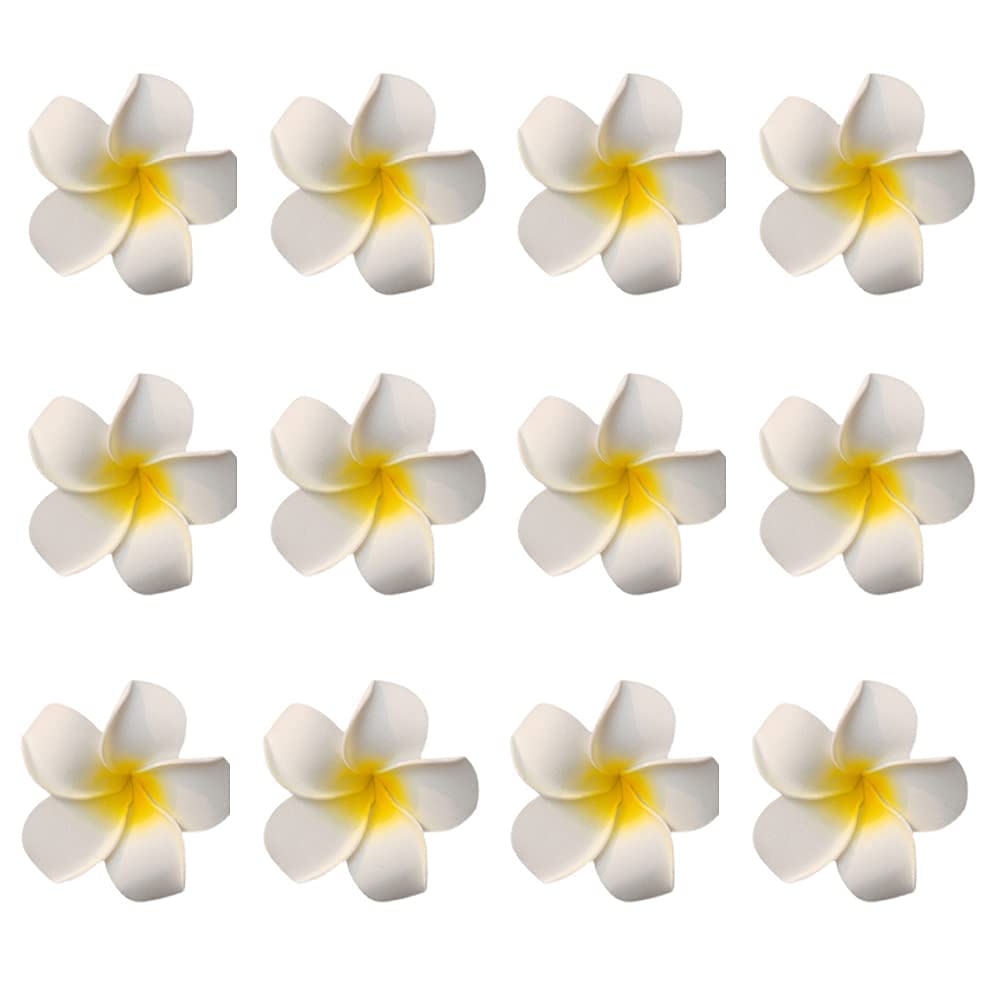 12Pieces Hawaiian White Plumeria Flower Foam Hair Clips Plumeria Flower Hair Pins Barrettes Hair Clip Bridal Hair Accessories for Tropical Beach Party Summer Party Photography