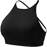 VOYJOY High Neck Sports Bra Adjustable Straps Yoga Crop Womens Workout Gym Yoga Bras