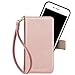 iPhone 8 Plus Wallet Case, iPhone 7 Plus Wallet Case, COCASES Premium Leather Detachable Magnet Folio Stand Cover with Wrist Strap 5.5'' - Rose Gold