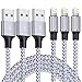 iPhone Charger, YUNSONG 3Pack 6FT Nylon Braided Lightning Cable Charging Cord USB Cable Compatible with iPhone Xs MAX XR X 8 7 6S 6 Plus SE 5S 5C 5 (Silver White)