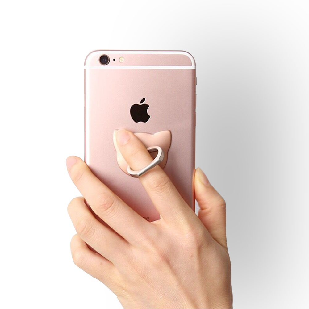 Phone Finger Ring Stand Holder 360° Rotation Universal Cellphone Slacker Stent Phone Bracket for iPhone Smart-phone and Tablets (cat) (Gold)